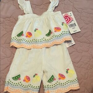 Rare Editions  Bone White and Multicolor Fruit Embroidered Kids Set